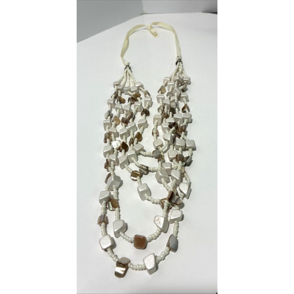 Mother of Pearl Chip Beaded Multi Strand Necklace 20 inches long
